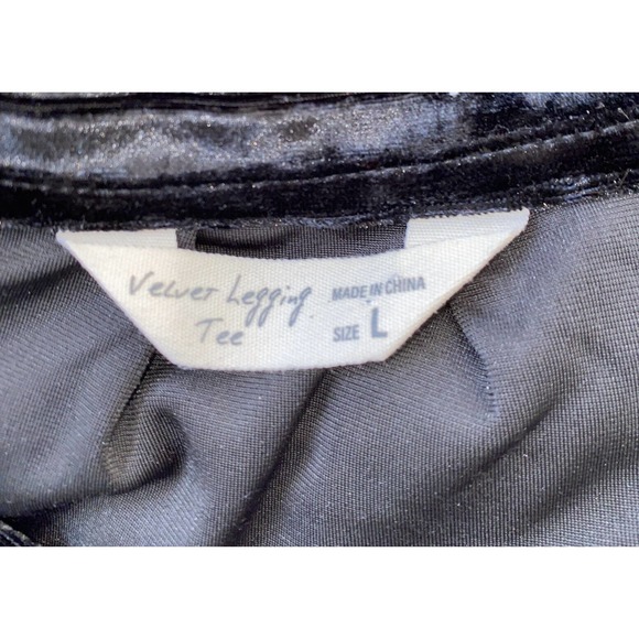 Spring & Mercer Velvet Legging Tee Black Soft Velvet Tunic Top Pocket Size L - Picture 3 of 3